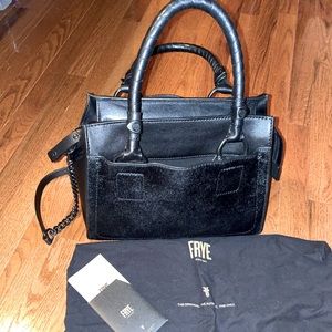 Frye - Haircalf Demi  Leather Tote Satchel Handbag - Black Purse RARE